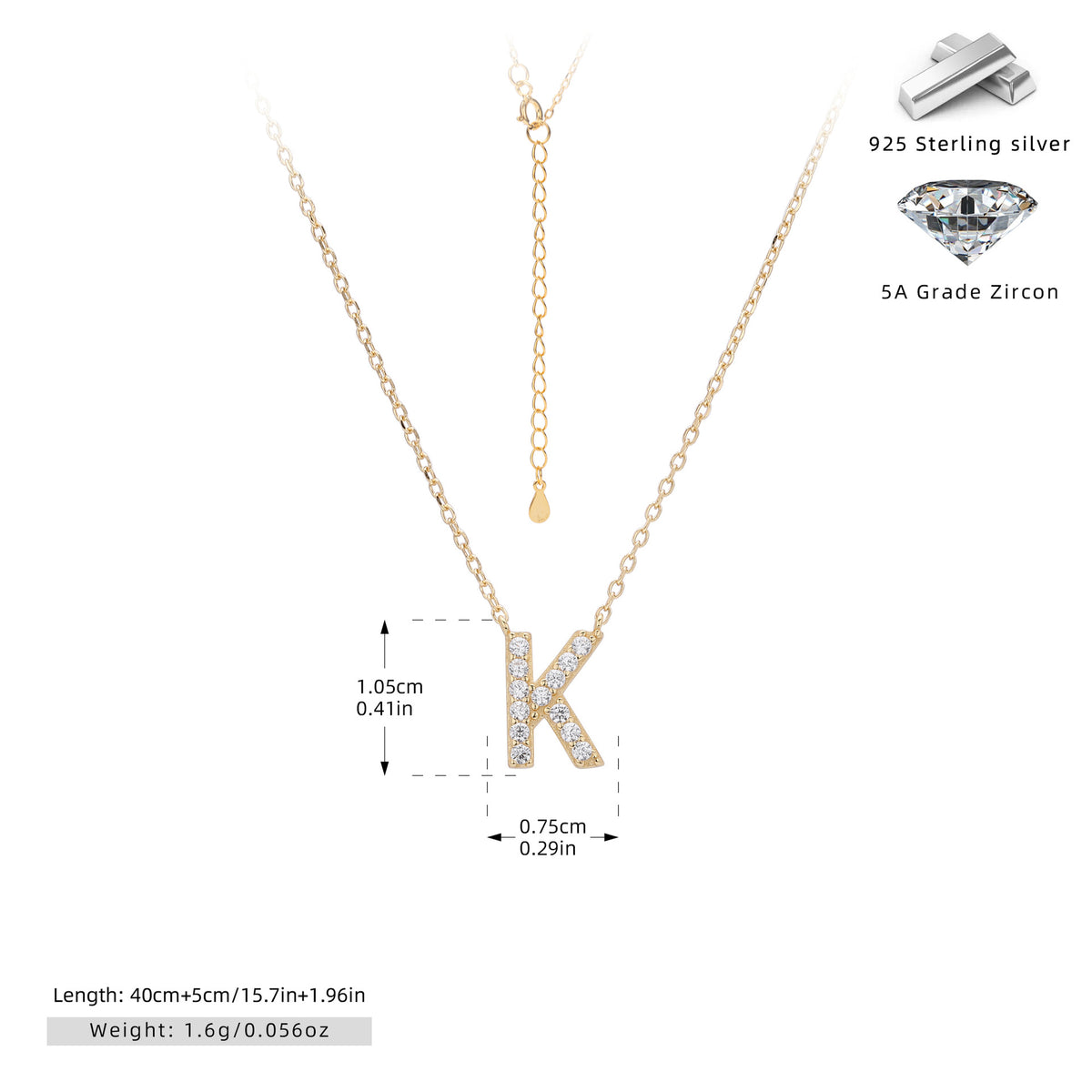 S925 Sterling Silver Simple Diamond Necklace with English Letters