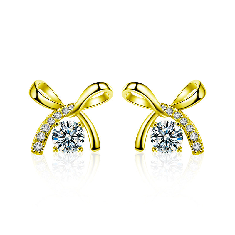 S925 Sterling Silver Moissanite Bow Earrings