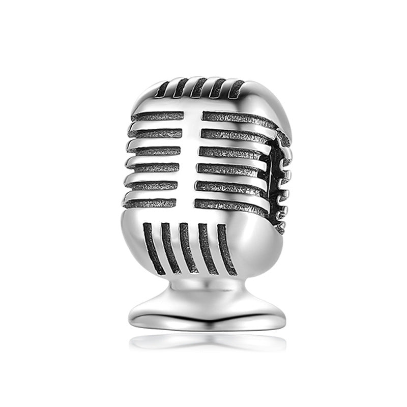 S925 Sterling Silver Vintage Microphone Shape Beaded Pendant
