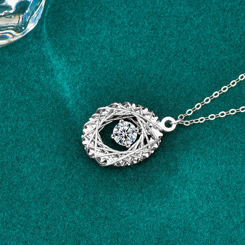 S925 Sterling Silver Woven Dream Net Egg-Shaped Pendant Necklace