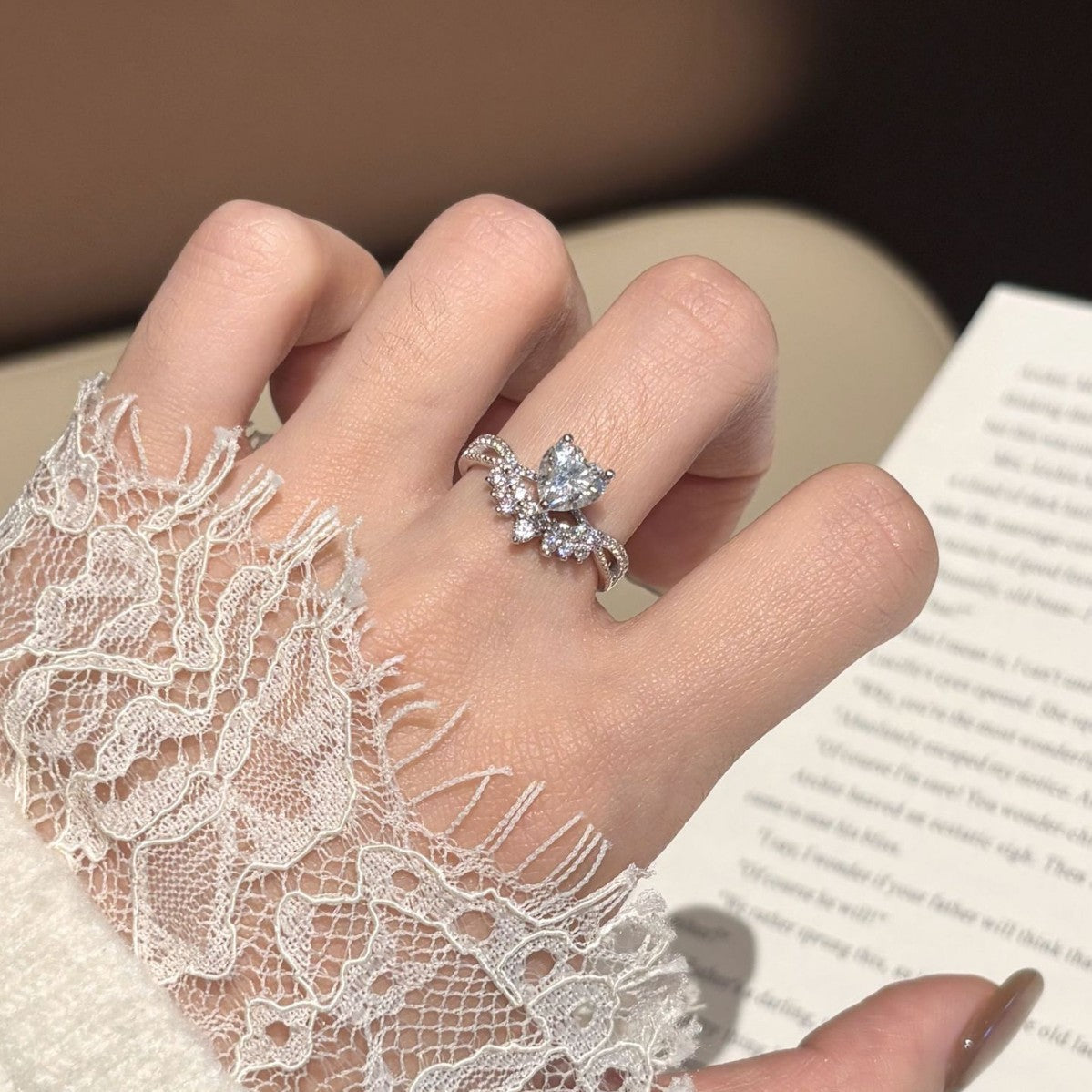 S925 Silver Heart-Shaped Moissanite Ring