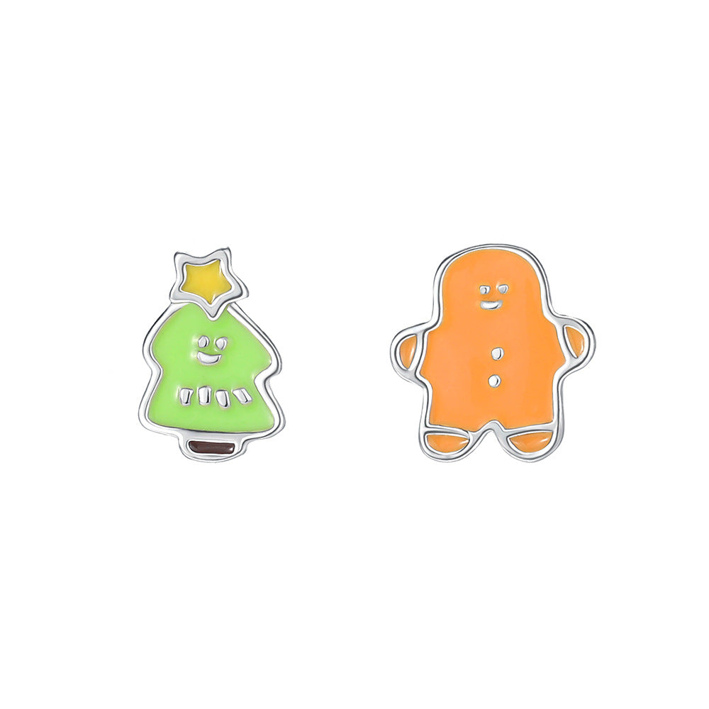 S925 Sterling Silver Gingerbread Man and Christmas Tree Stud Earrings