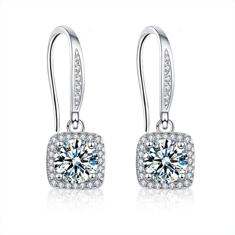 Moissanite Sugar Cube Earrings, 925 Sterling Silver Pendant