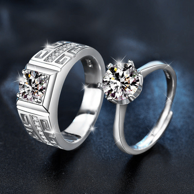 S925 Sterling Silver "One Love One Lifetime" Moissanite Couple Ring
