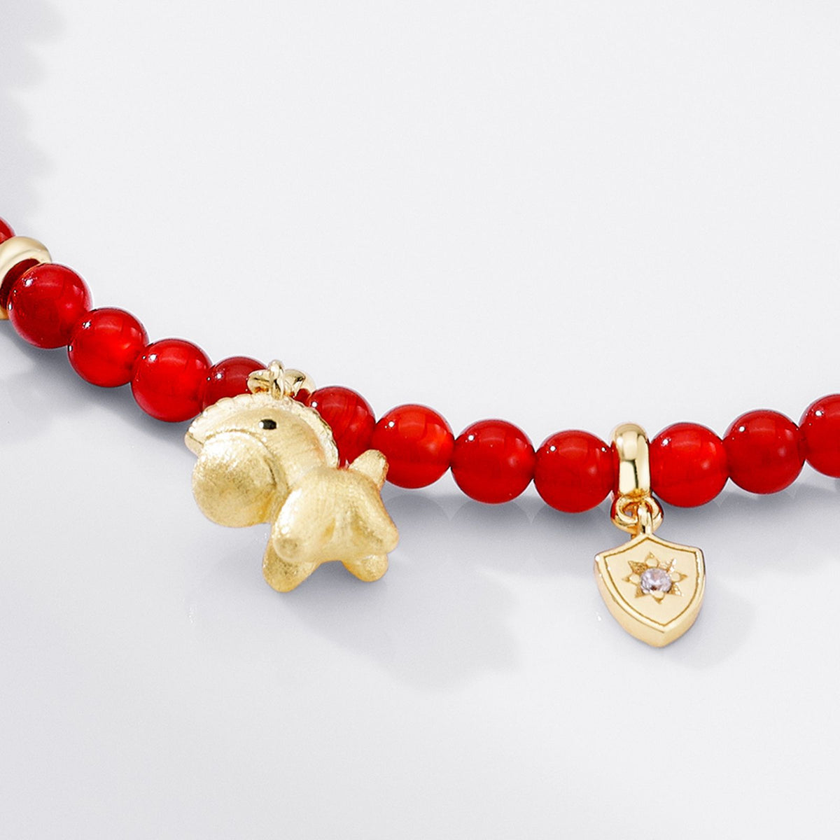 S925 Sterling Silver Horse Year Red Agate Beaded Bracelet