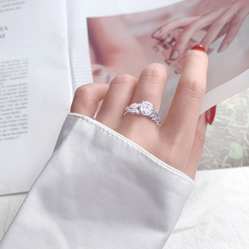 S925 Sterling Silver Moissanite Leaf Ring