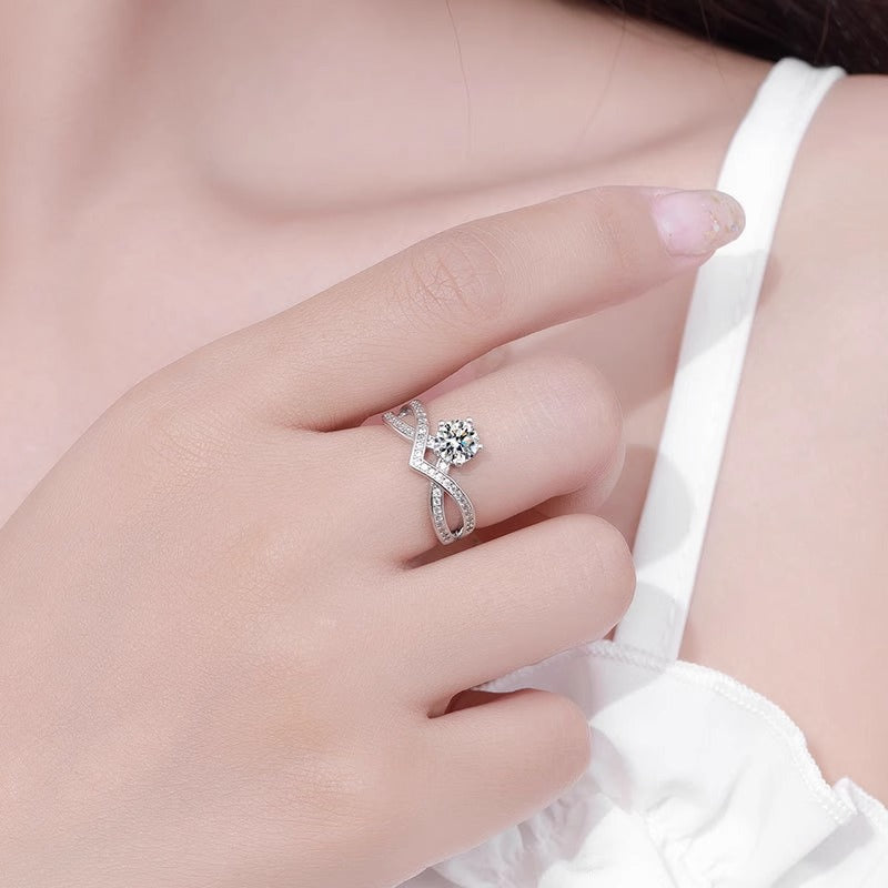 925 Sterling Silver Moissanite6-Prong Crown Setting Promise Ring
