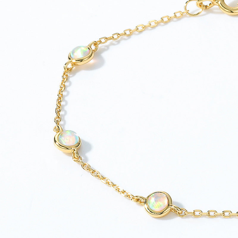 S925 Sterling Silver Gold-Plated Synthetic Opal Round Bracelet