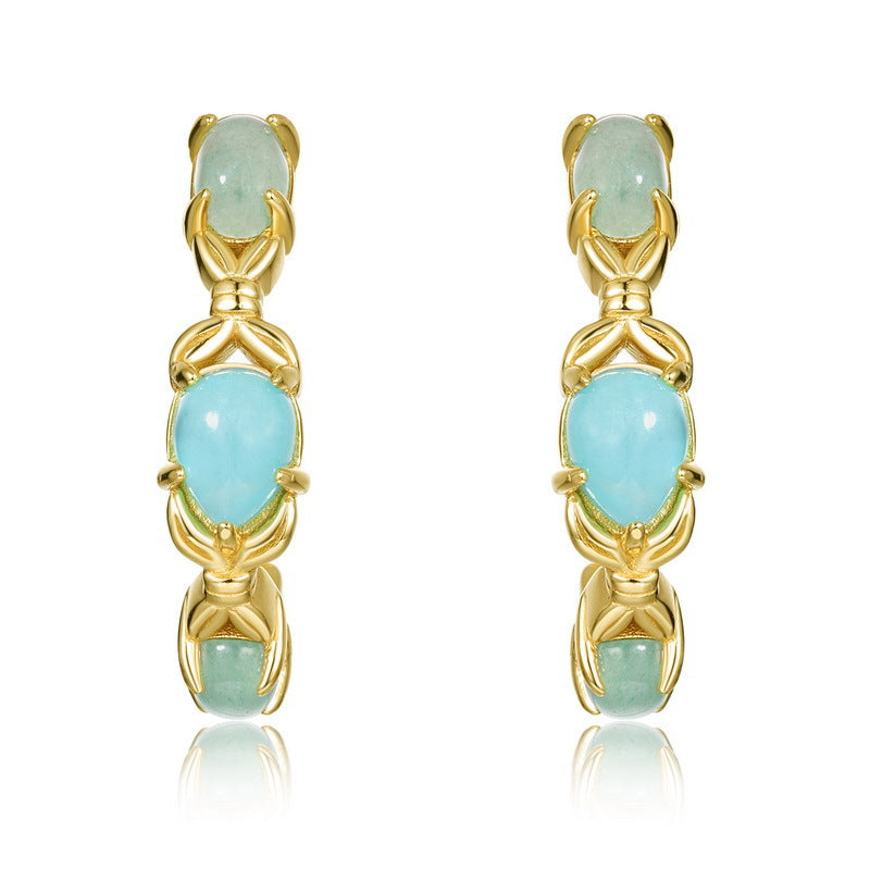 S925 sterling silver gold-plated amazonite C-shaped earrings