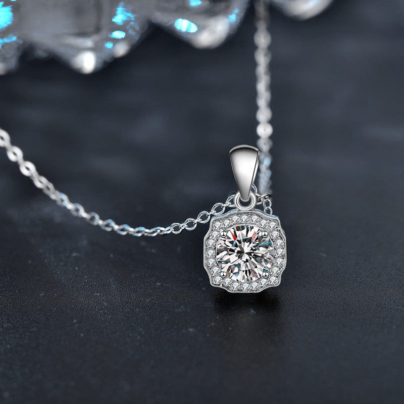 S925 Sterling Silver Square Moissanite Pendant Necklace