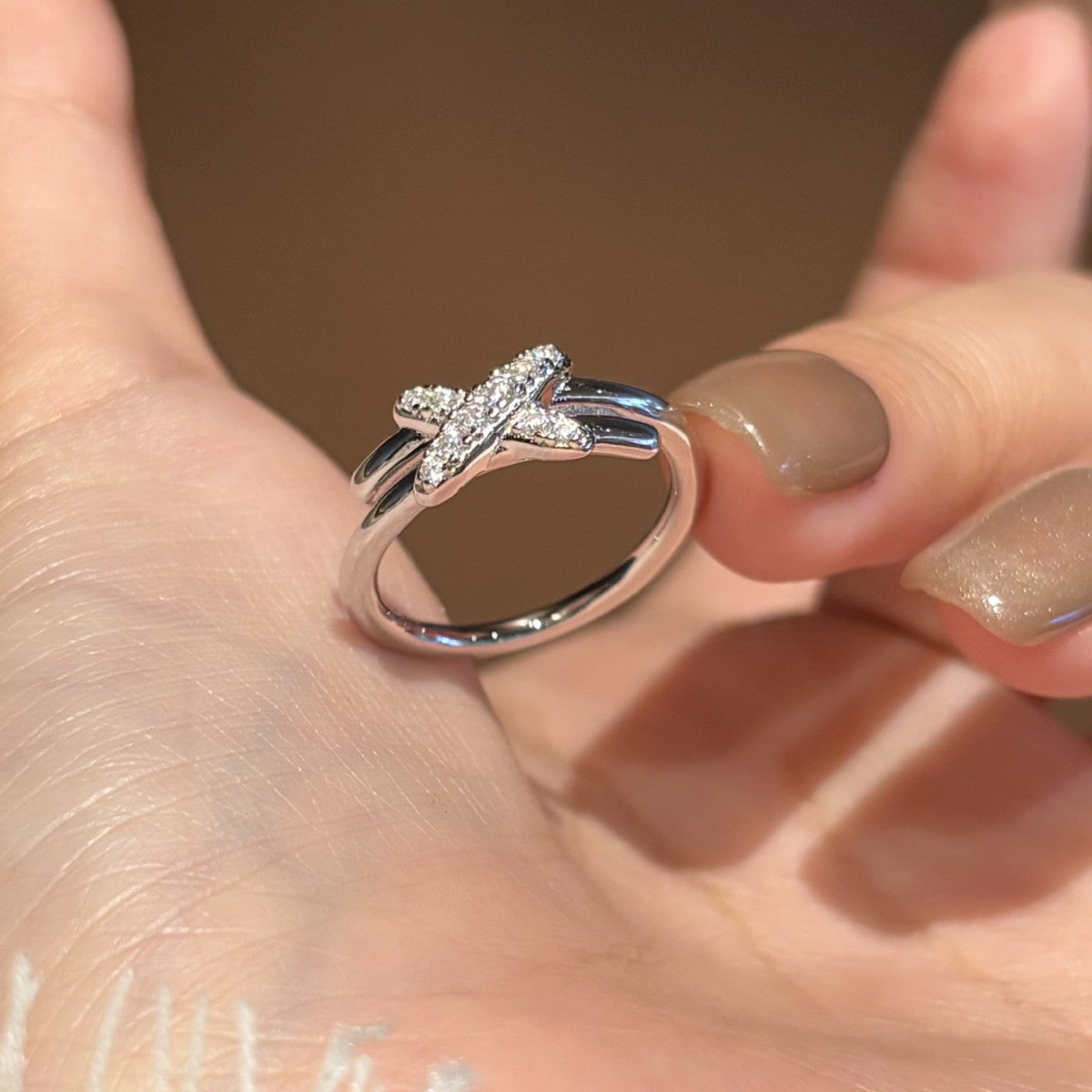 S925 Sterling Silver Moissanite Crisscross Ring