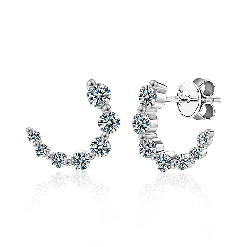 Moissanite & S925 Sterling Silver Full-Pavé C-Shaped Stud Earrings