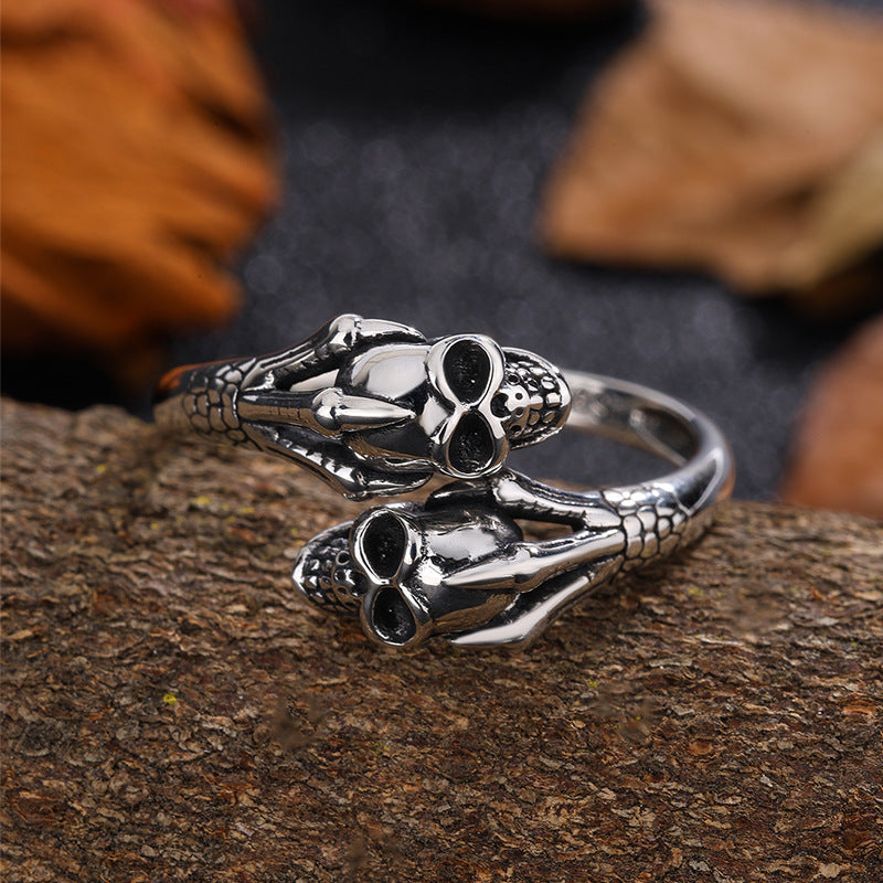 S925 Sterling Silver Halloween Distressed Open Skull Ring