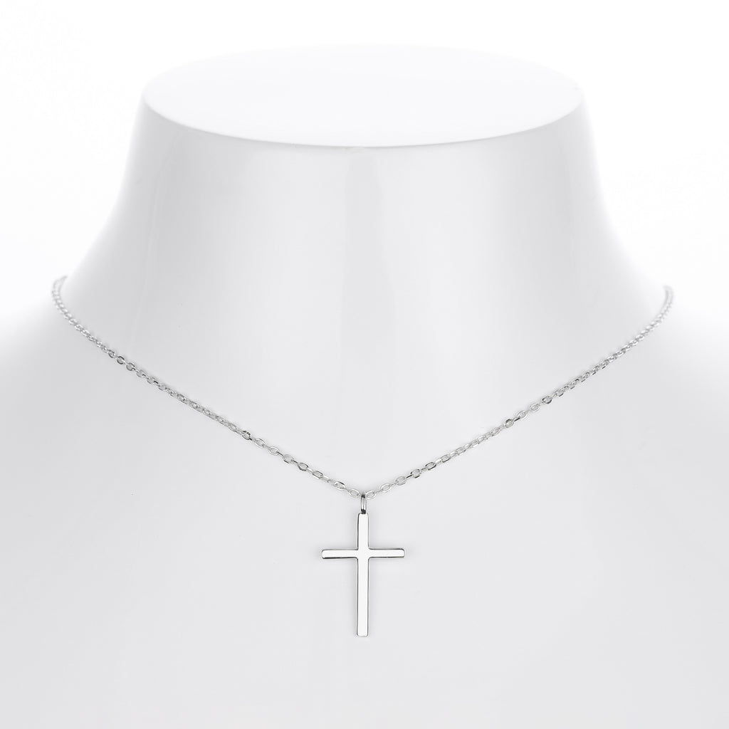 S925 Sterling Silver Simple Polished Cross Necklace