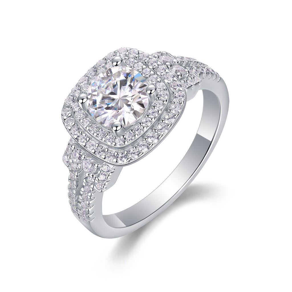 S925 Silver Moissanite Ring with Elaborate Setting