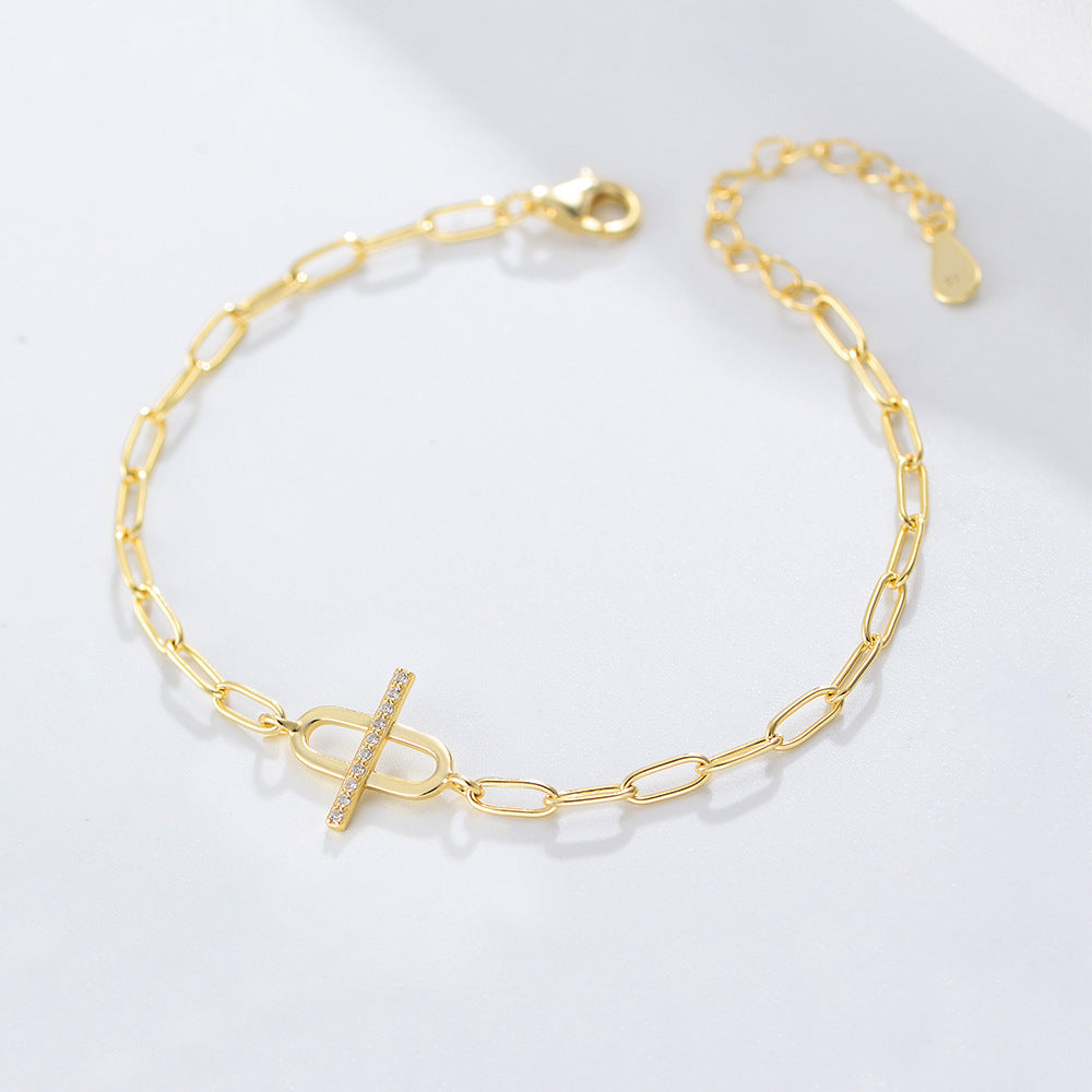 S925 Sterling Silver Slightly Inlaid Zircon Simple Chain Bracelet