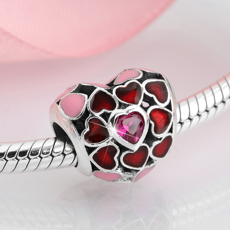 S925 Sterling Silver Ruby Heart Bead Pendant