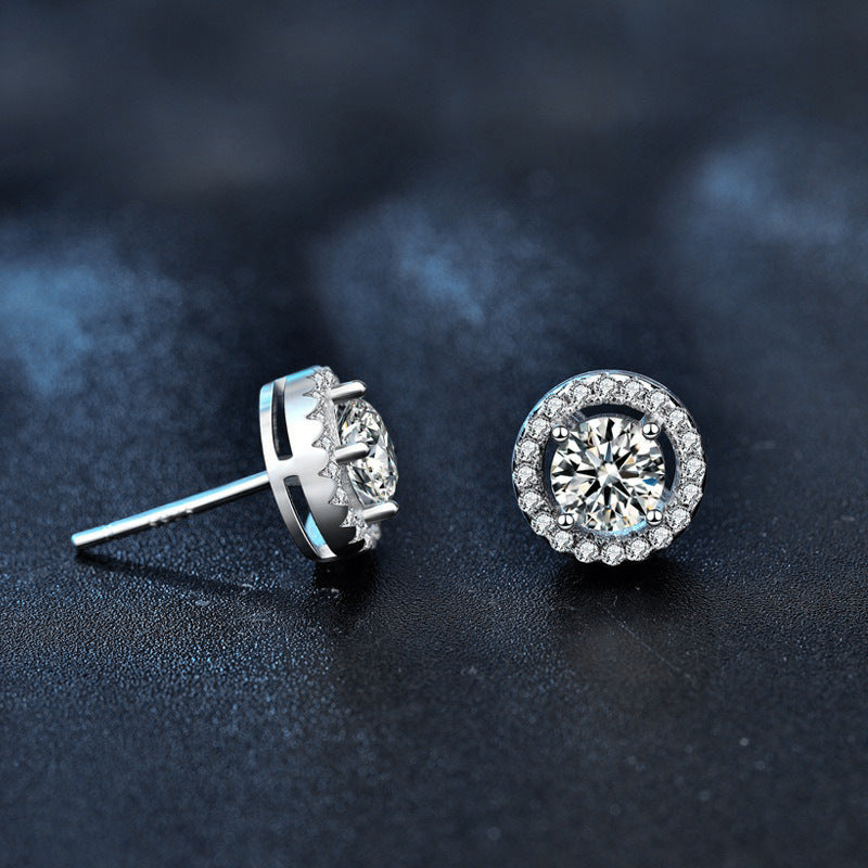 Minimalist Round 925 Sterling Silver Moissanite Stud Earrings