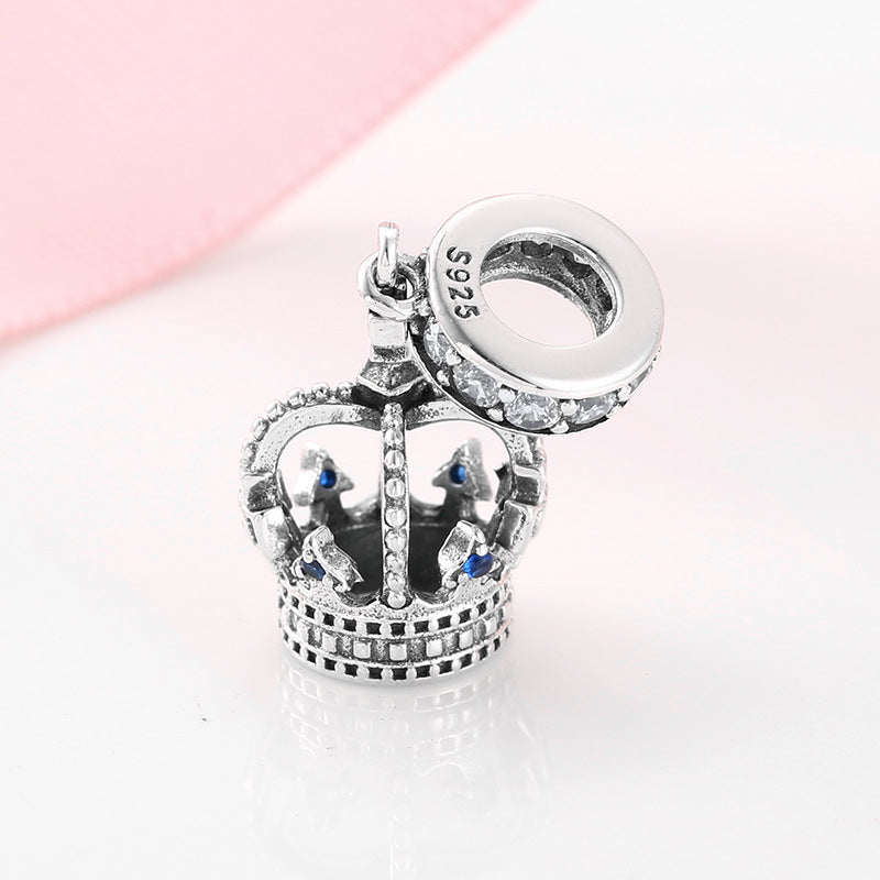 S925 Sterling Silver Crown Pendant with Blue Zircon
