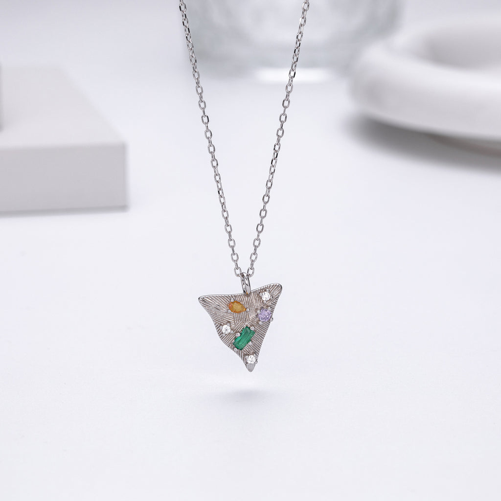 S925 Sterling Silver Triangle Pendant Zircon Necklace