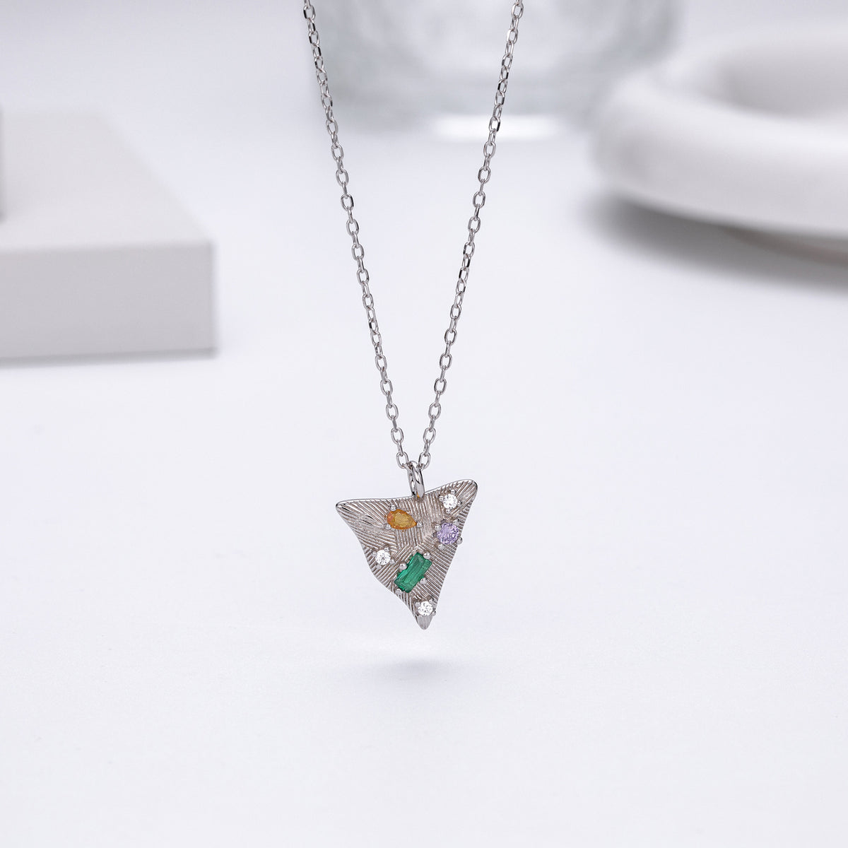 S925 Sterling Silver Triangle Pendant Zircon Necklace