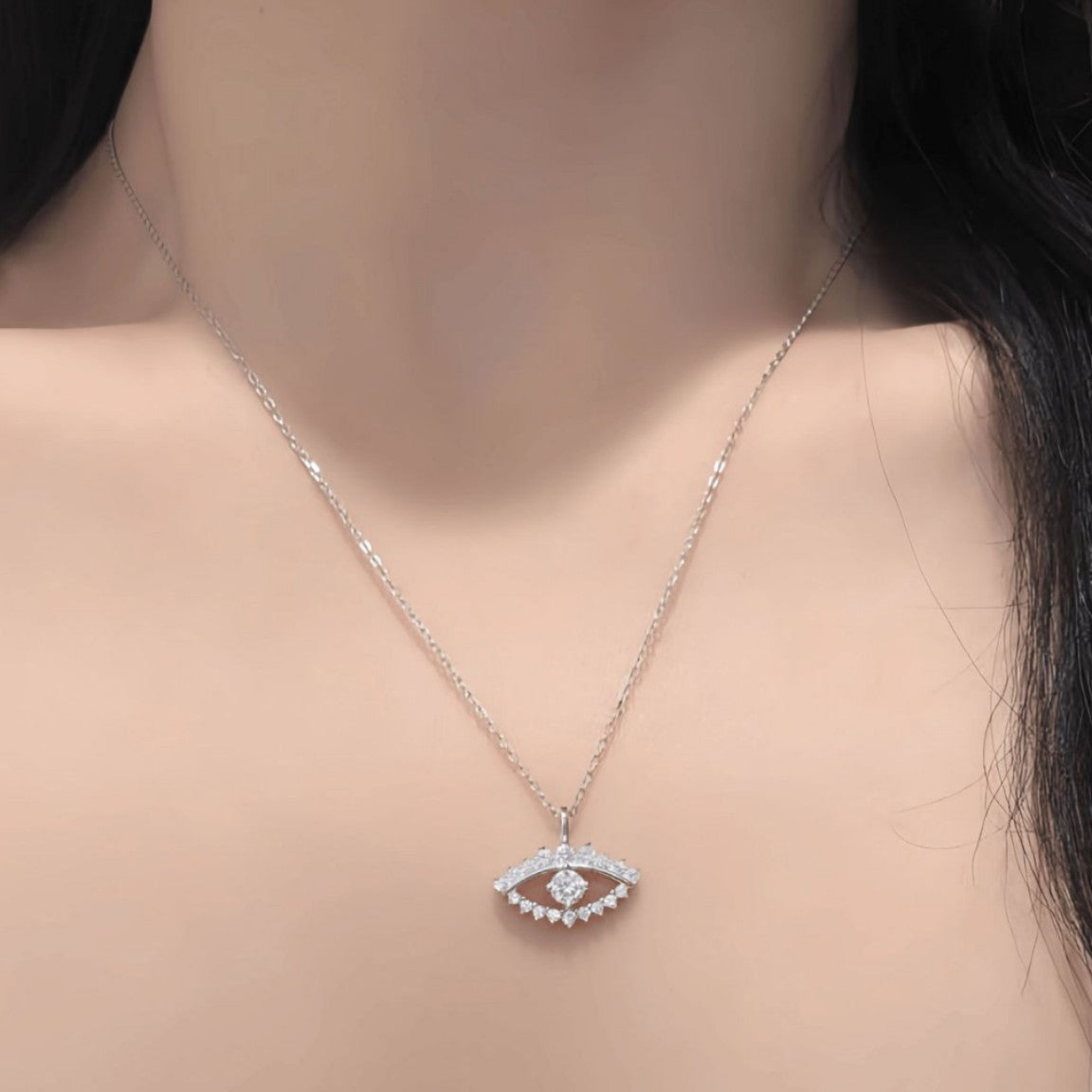 S925 Sterling Silver Evil Eye Moissanite Pendant Necklace