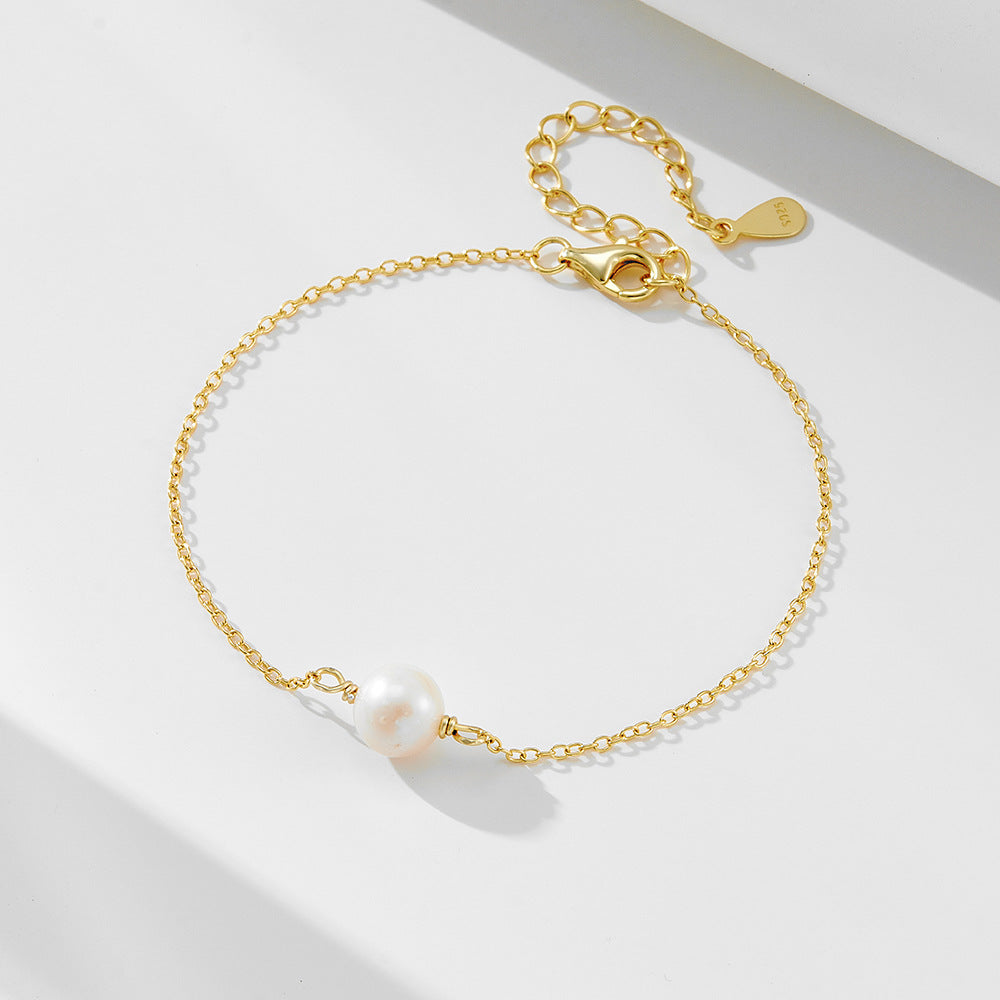 S925 Sterling Silver Simple Natural Pearl Bracelet