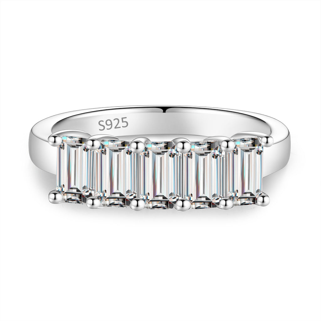 S925 Sterling Silver Rectangular Moissanite Ring