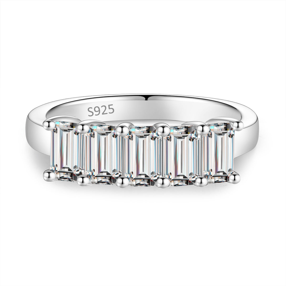 S925 Sterling Silver Rectangular Moissanite Ring