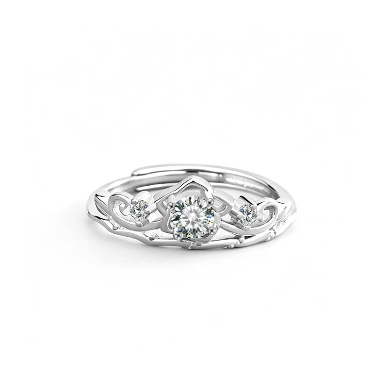 S925 Sterling Silver Moissanite Love Crown Ring