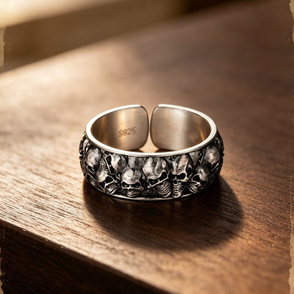 S925 Sterling Silver Solid Halloween Skull Ring