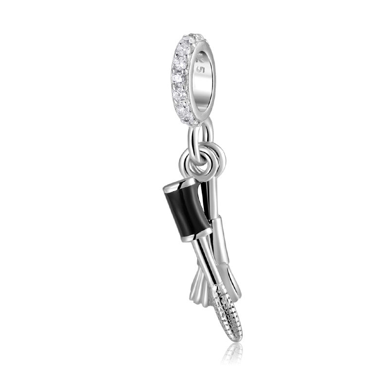 S925 Sterling Silver Makeup Brush Mascara Brush Inlaid Zircon Pendant 