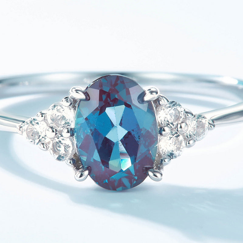 S925 Sterling Silver Gold-Plated Egg-Shaped Alexandrite Ring
