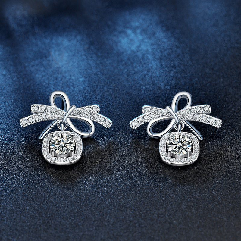 925 Sterling Silver Bow Stud Earrings with Moissanite