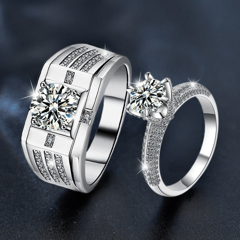 S925 Sterling Silver "Heartbeat" Moissanite Couple Ring