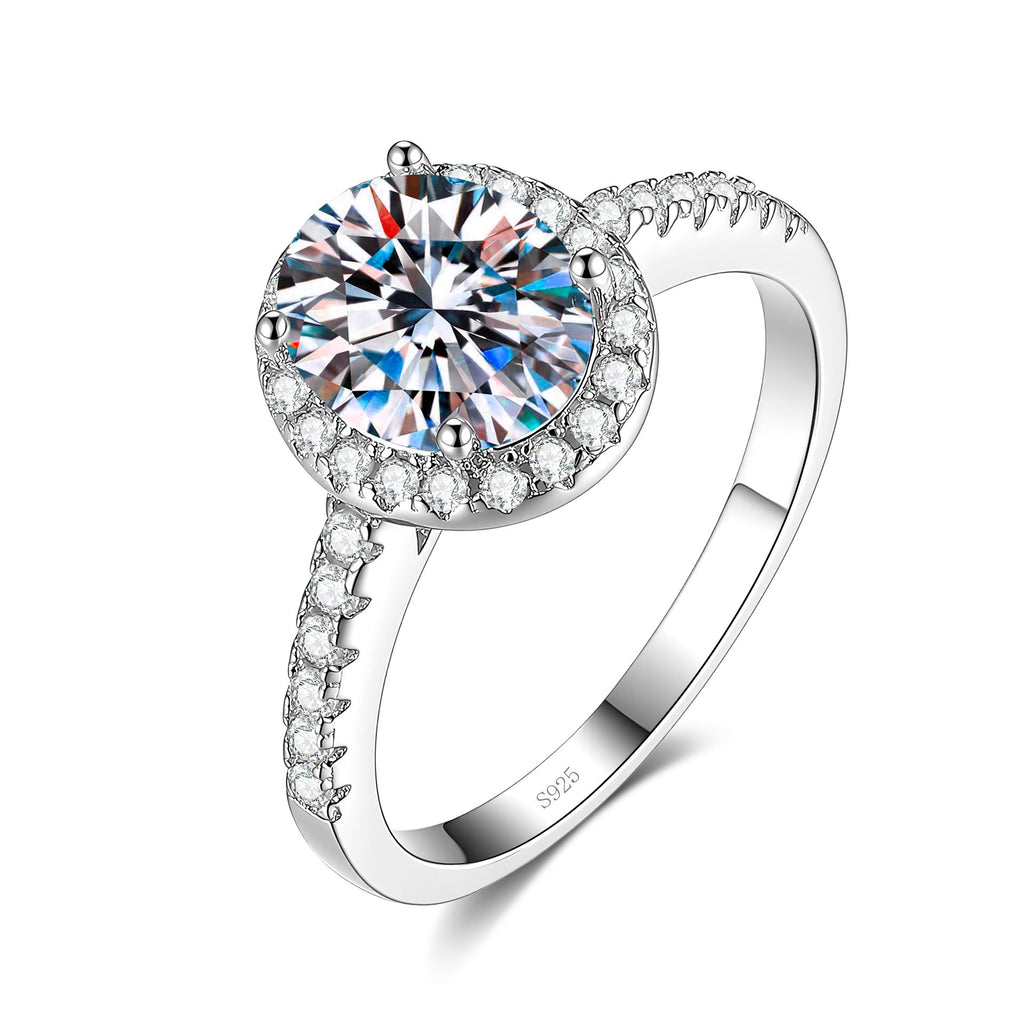 S925 Silver Oval-Shaped Ring with Colored Moissanite