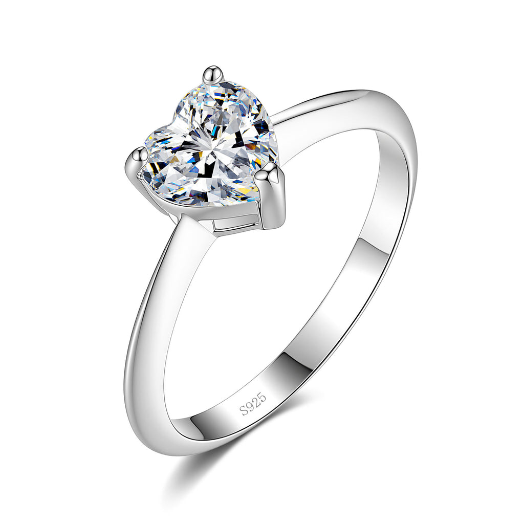S925 Sterling Silver Six-Prong Round Colored Moissanite Ring