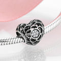S925 Sterling Silver Hollow Heart Flower Bead Pendant