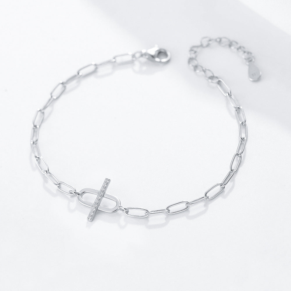 S925 Sterling Silver Slightly Inlaid Zircon Simple Chain Bracelet