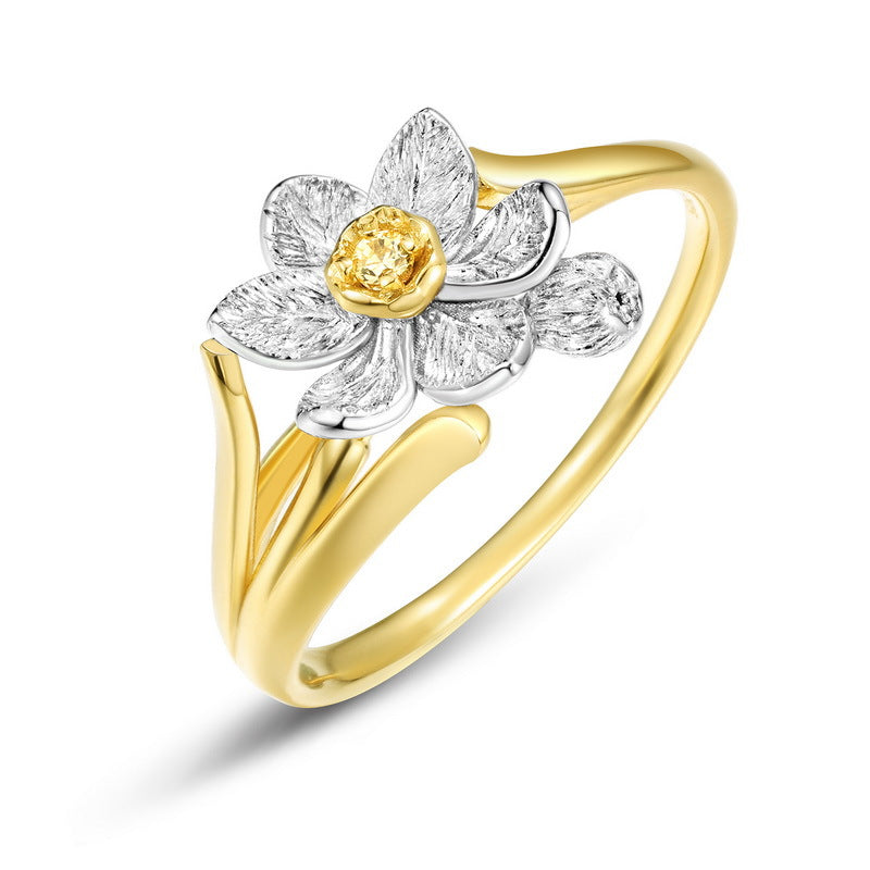 S925 Sterling Silver Gold-Plated Narcissus Zircon Ring