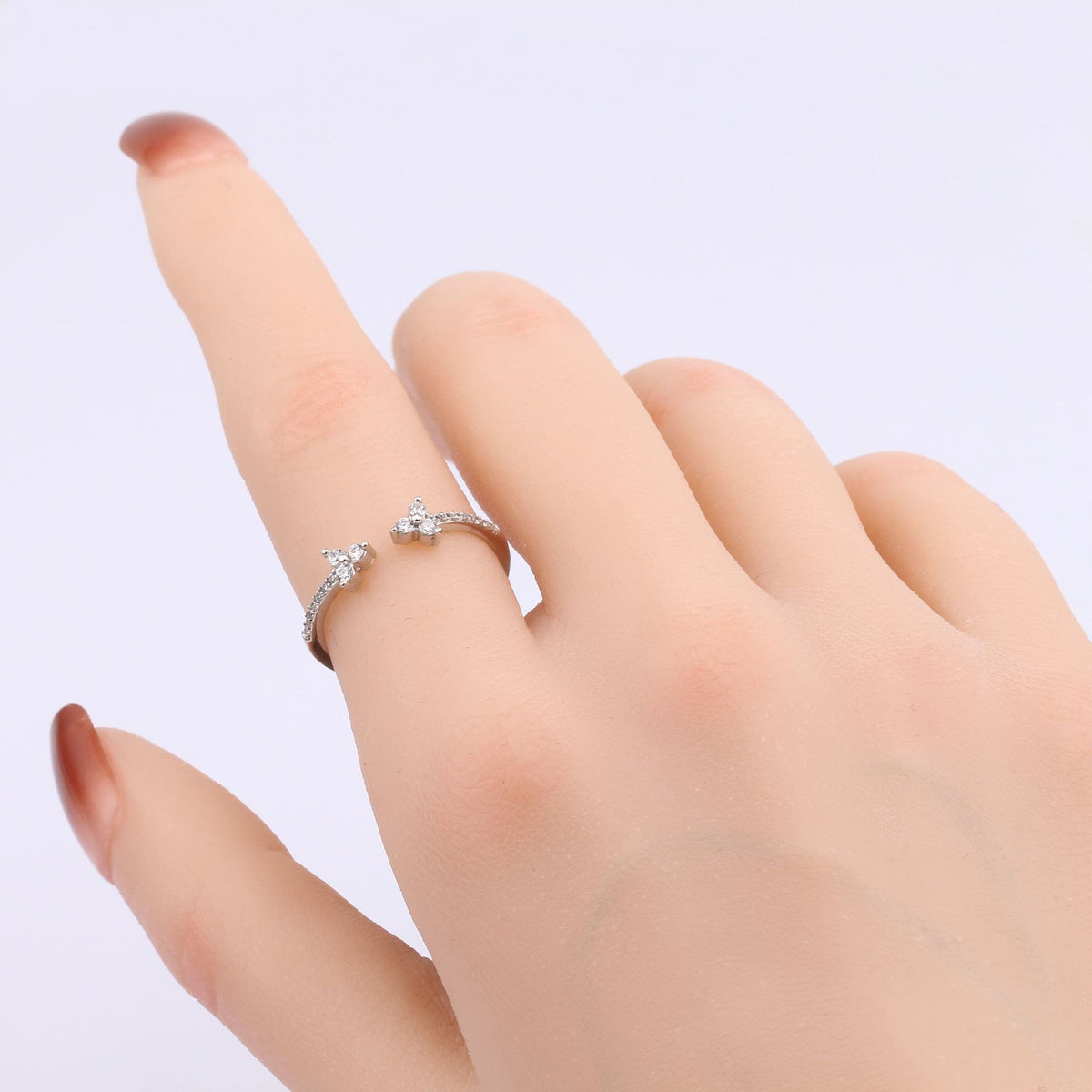 925 Sterling Silver Ring with Adjustable Opening and Zirconia for Delicate Small Flowers