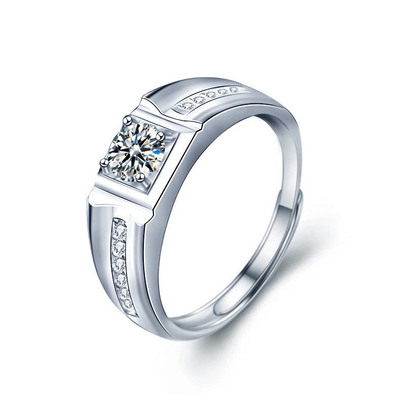 925 Sterling Silver Moissanite Small Sugar Cube Couple Rings Diamond Ring