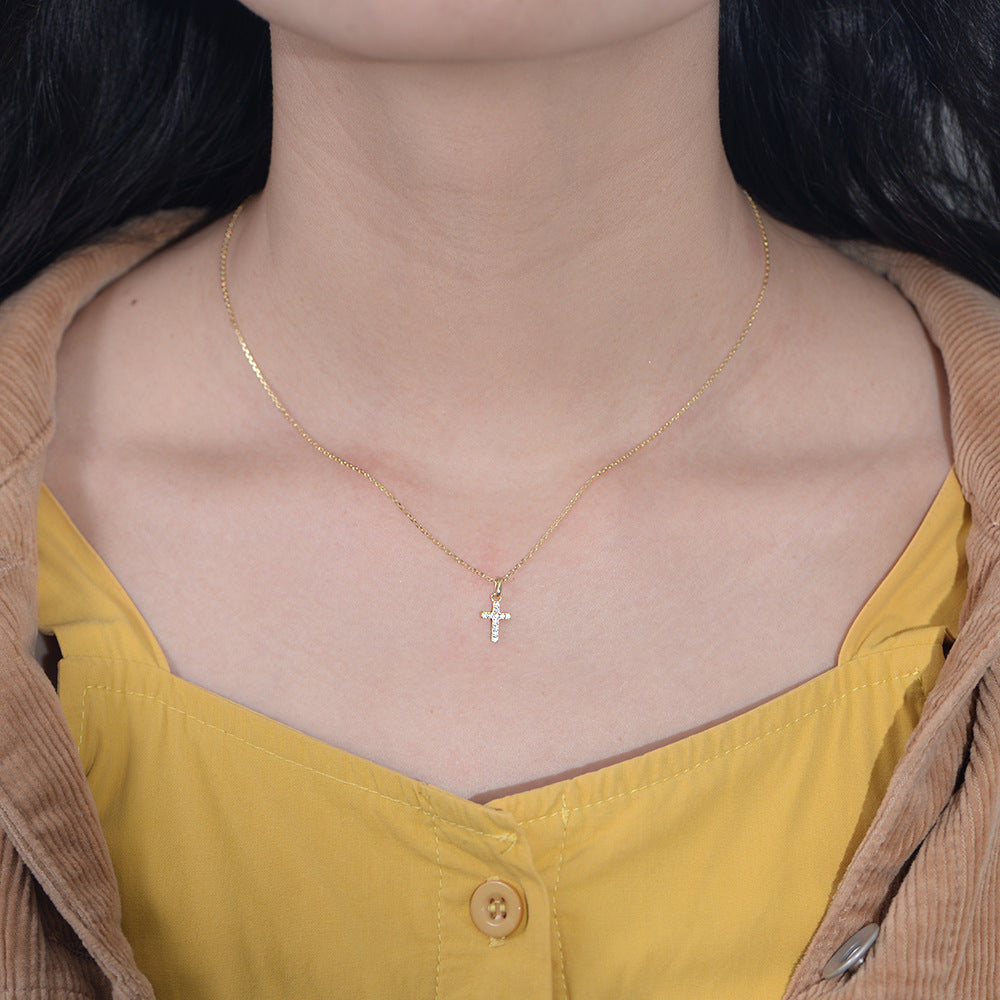 S925 Sterling Silver Zircon Inlaid Cross Necklace