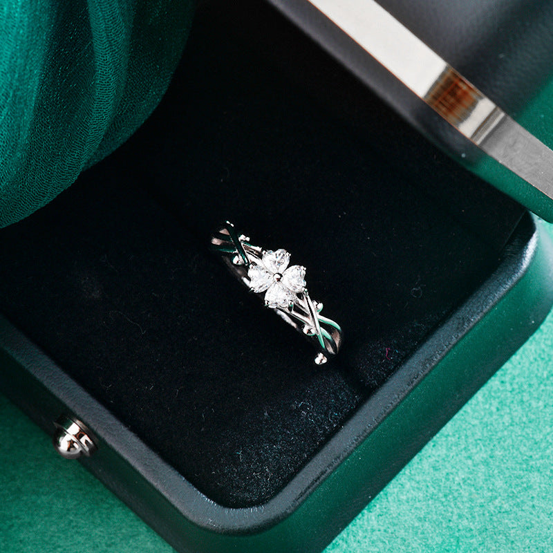 S925 Sterling Silver Thorn Clover Ring