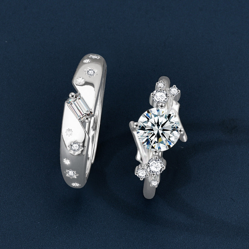 S925 Sterling Silver Moissanite Starry Lovers Ring