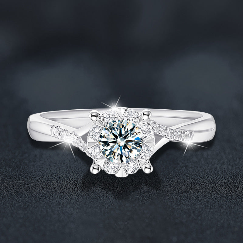 S925 Sterling Silver Four-Prong Snowflake Moissanite Ring