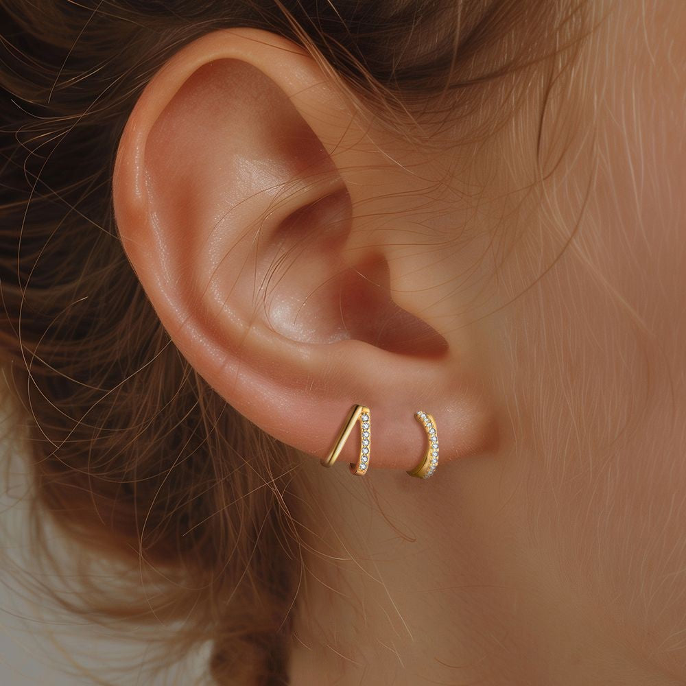 S925 Sterling Silver C-Shaped Zircon Stud Earrings
