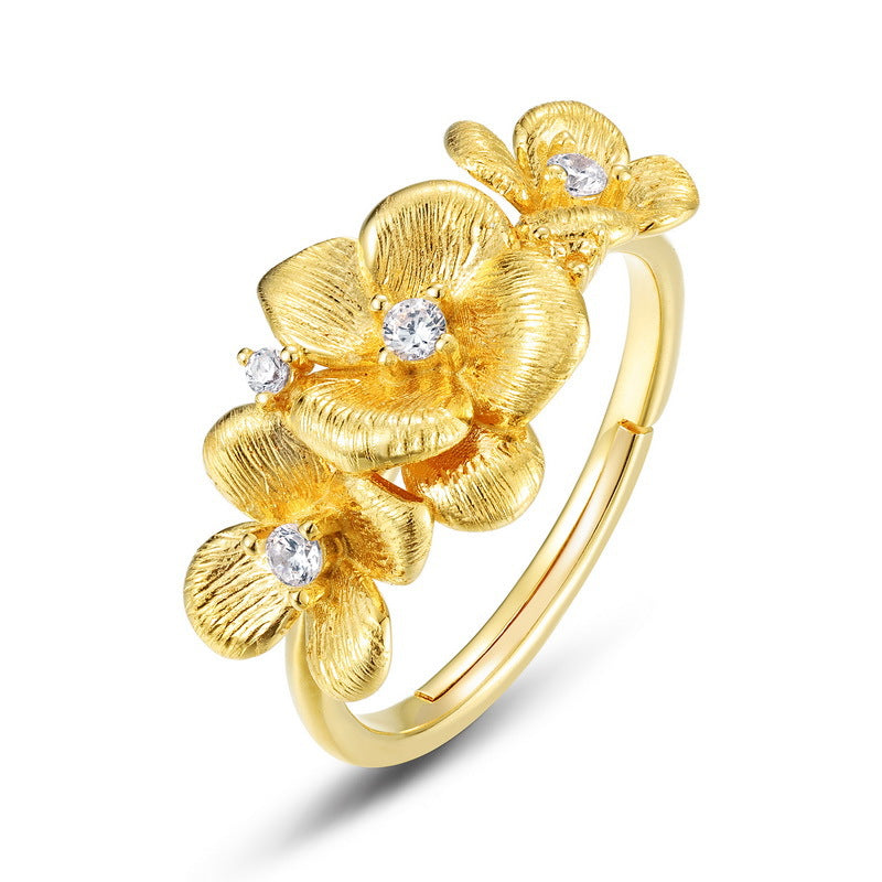 S925 Sterling Silver Gold-Plated Jasmine Flower Zircon Ring
