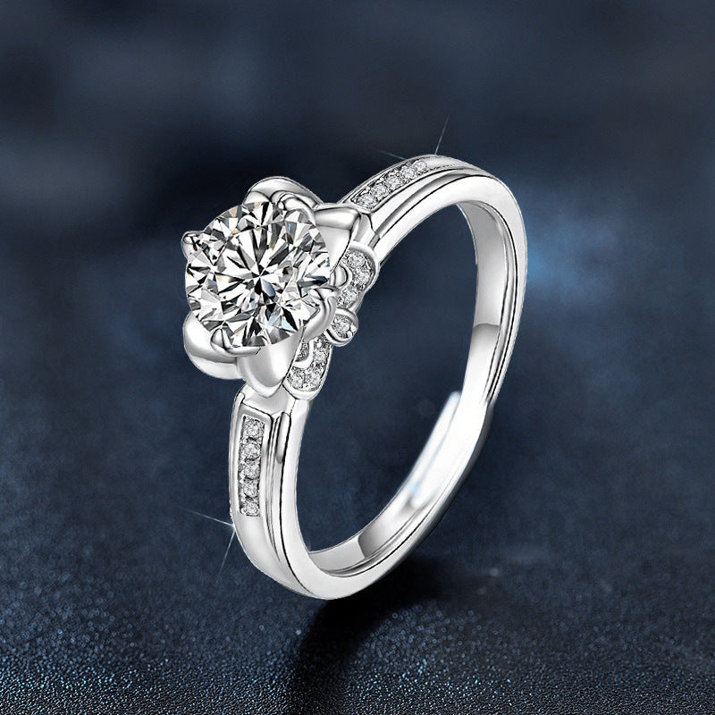 925 Sterling Silver Moissanite Iris Flower Ring