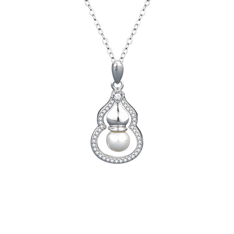 S925 Sterling Silver Moissanite Pearl Gourd Pendent Necklace